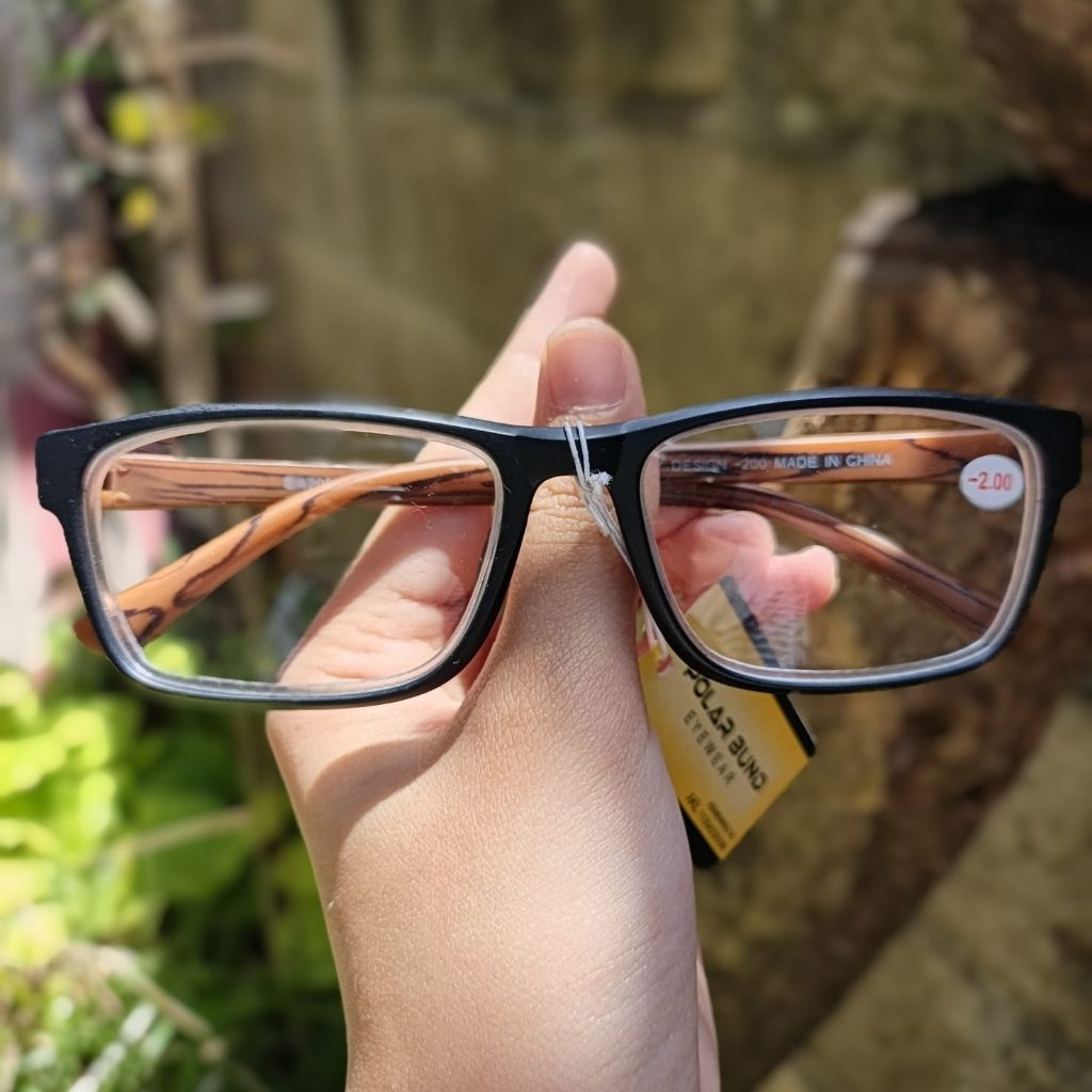 EA203D Kacamata minus dengan tangkai motif kayu/kacamata minus wanita/kacamata minus trendy/kacamata