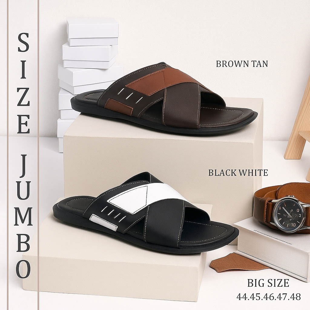 ARSYILA ~ Selop No 44 45 46 47 48 / Sandal Kulit Garut Casual Pria Ukuran Jumbo Besar / Sendal Slop 