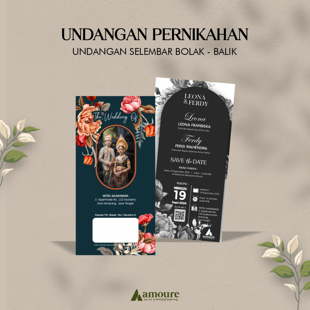 Undangan Pernikahan 1 Lembar Bolak Balik Simple Minimalis / Undangan Pernikahan 1 Lembar Custom