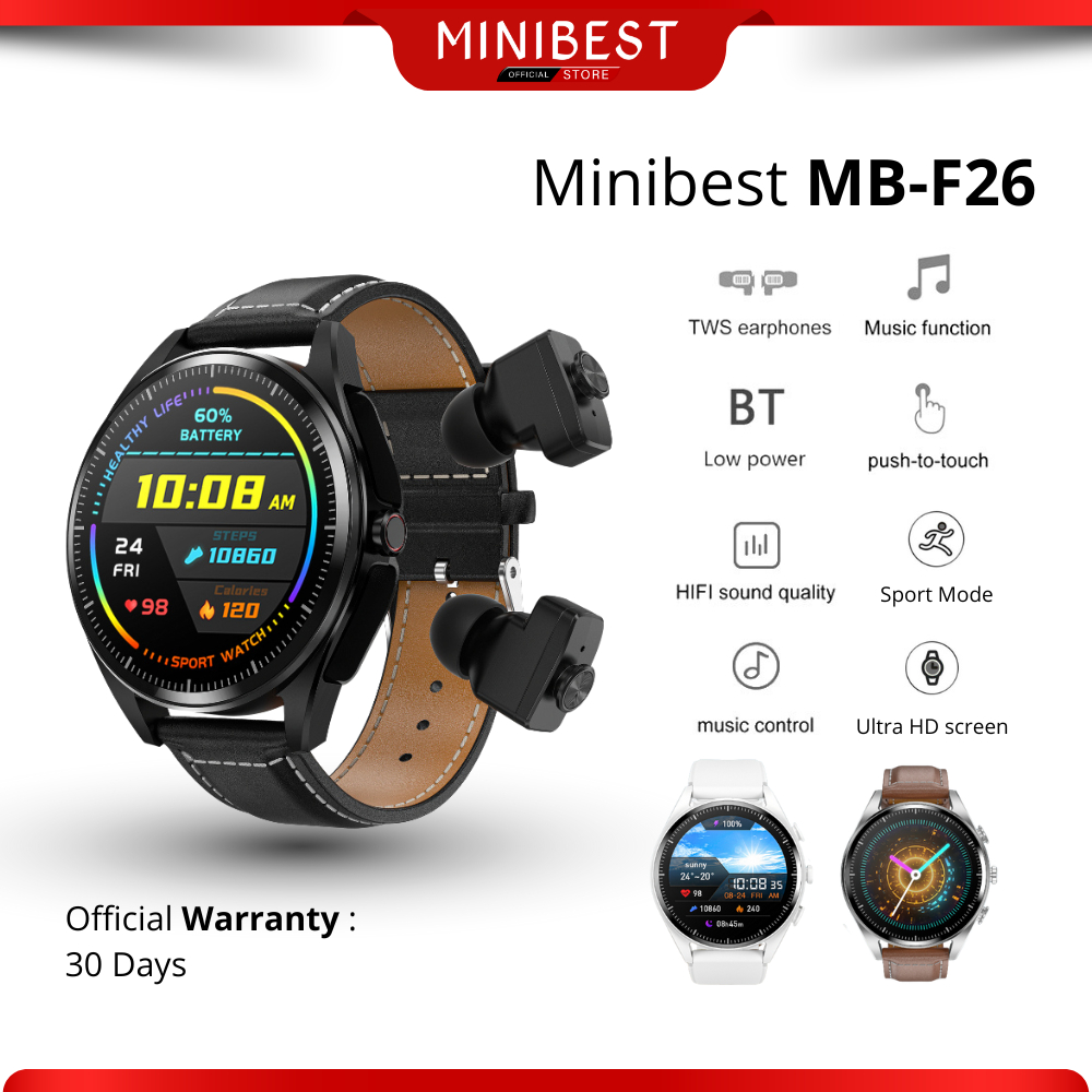 MINIBEST Smartwatch TWS Bluetooth Headphones F26 3in1 with Earphone Nirkabel In Ear