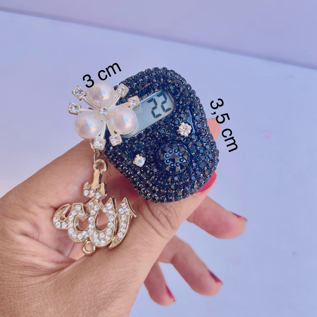 Tasbih Digital LED Mewah Swarovski | Alarm Dzikir | Hiasan Nama Custom”