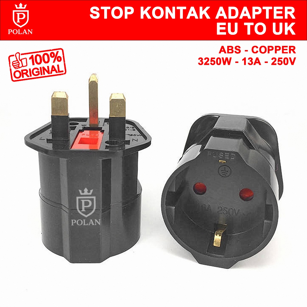 STOP KONTAK COLOKAN LISTRIK SAMBUNGAN KAKI 3 KE KAKI 2 TIPE G MODEL EU TO UK UNTUK AC WATER HEATER G