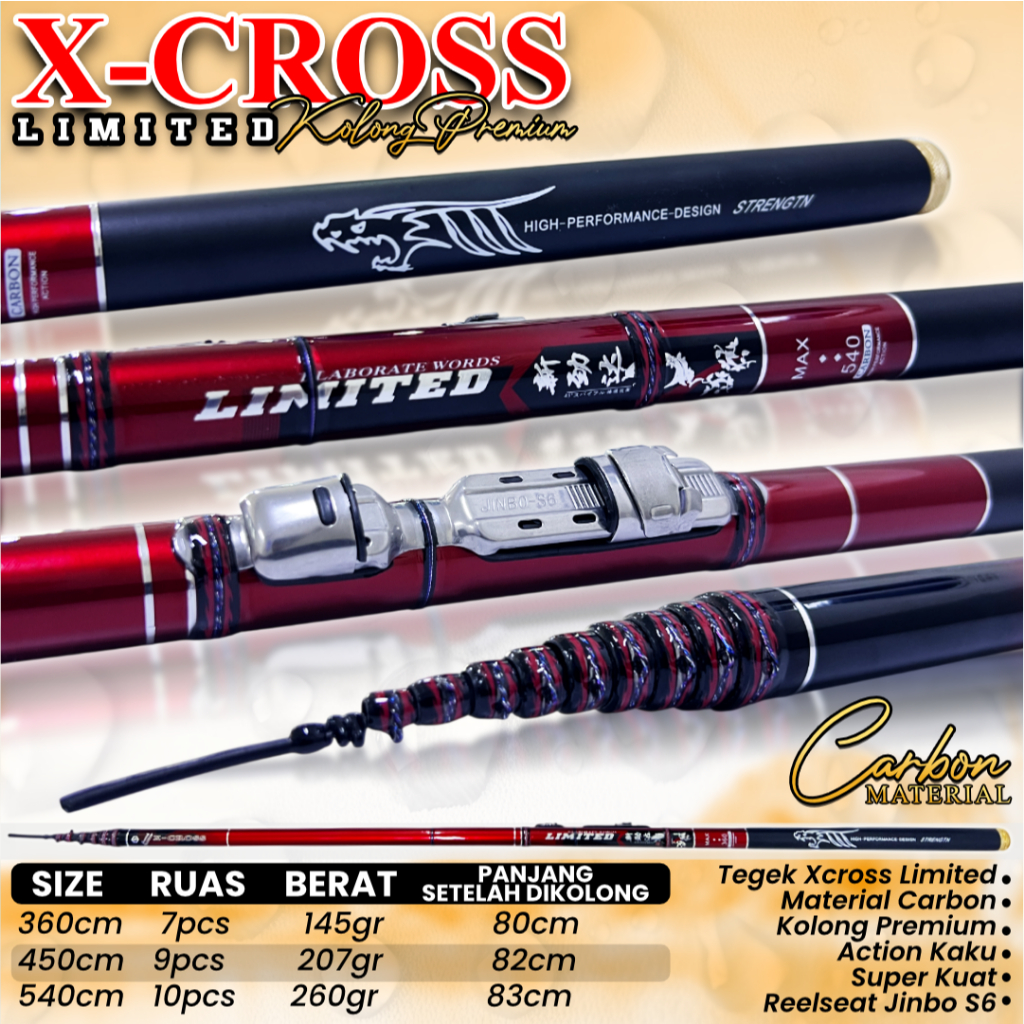 Tegek Bahan Carbon Kaku X-Cross Limited Kolong Premium