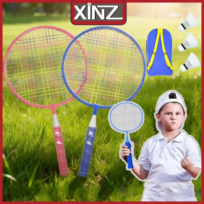 XiNZ Mainan Anak Badminton Set 2 Raket Anak Kecil Ringan Mudah Dibawa Handgrip Spons Tas Raket