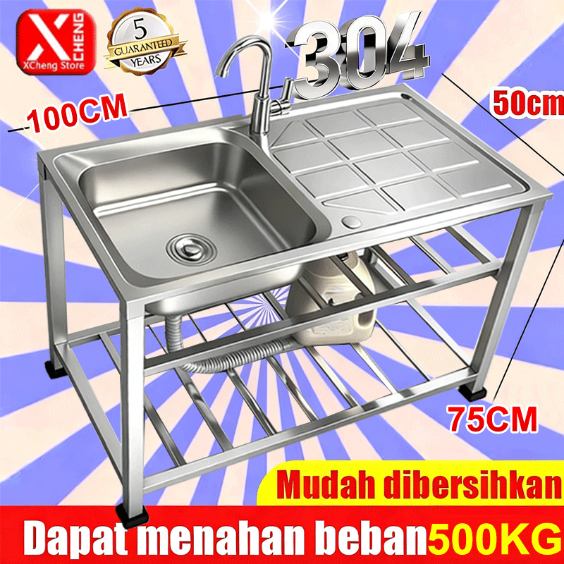 304 SUSwastafel cuci piring 120*50 /100*50CM BAK CUCI PIRING Mudah Diberslhkan Anti  SINK STAINLESS 