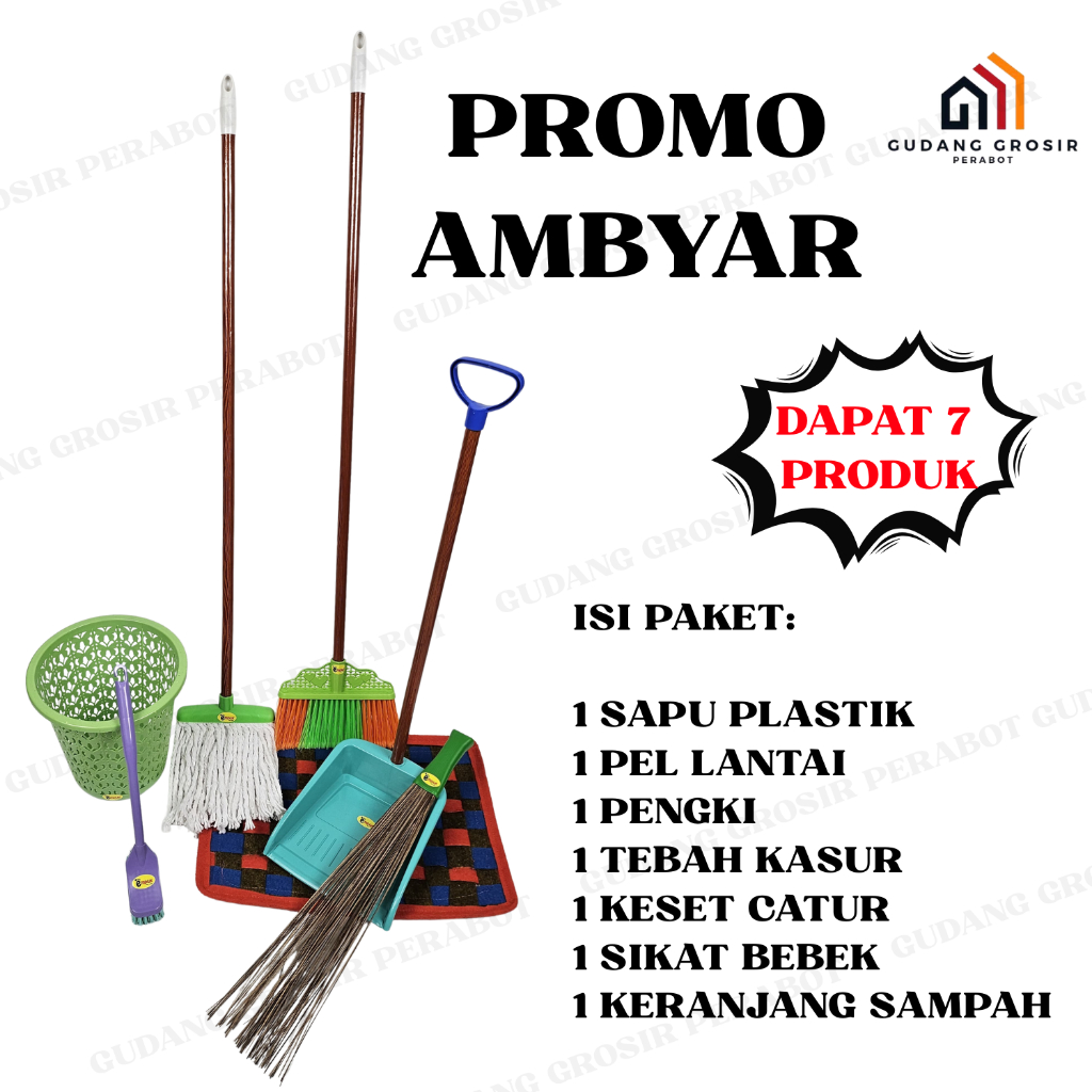 Gudang Grosir Perabot PROMO AMBYAR Paket 7 Alat Kebbersihan Rumah Tangga Hemat: Pel Lantai, Pengki, 