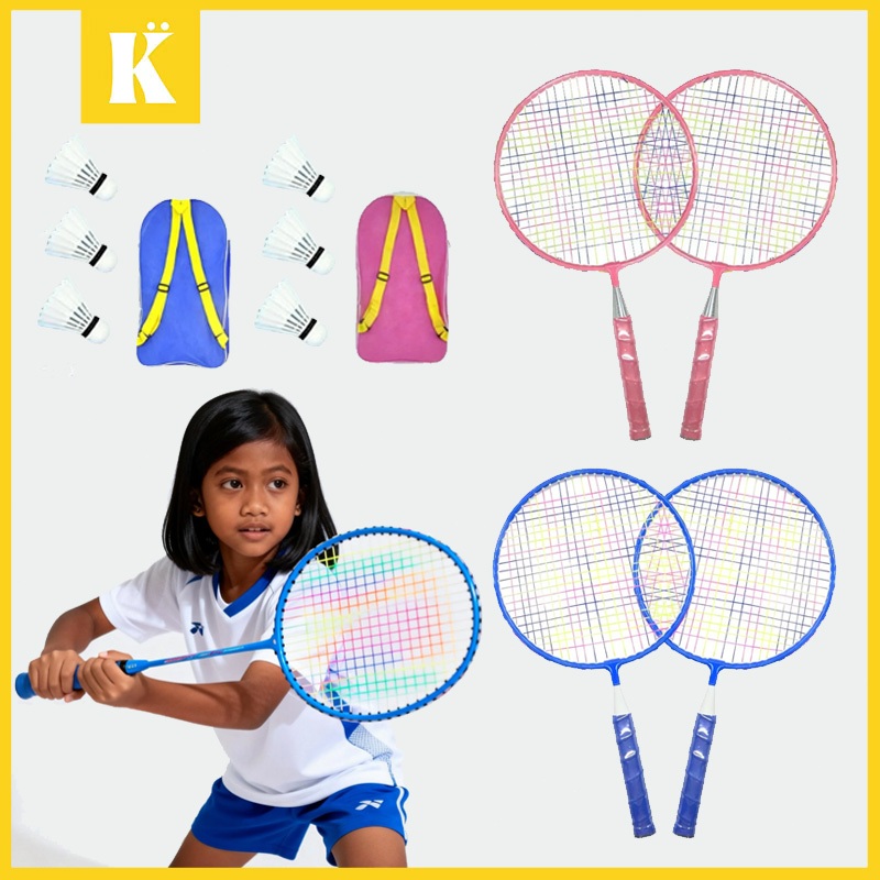 Keeppley 2 PCS Mainan Raket Bulutangkis Anak Kecil Ringan Mudah Dibawa Handgrip Spons Tas Raket dan 