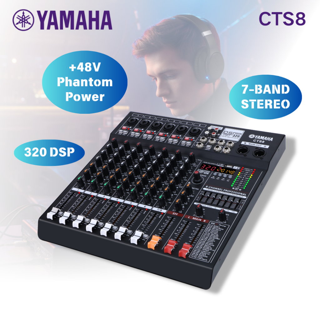 Mixer audio 8 channel yamaha/CTS8,mixer 7 jalur equalizer,Bluetooth,320 DSP,kuasa phantom 48V