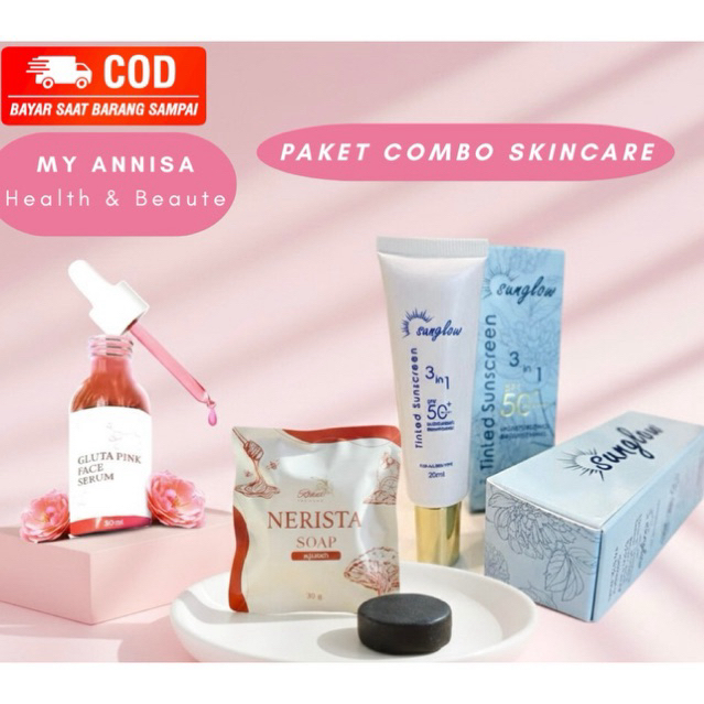 Paket Combo Skincare Original Malaysia & Thailand Sabun Nerista Serum Gluta Sunglow (Glowing Memutih