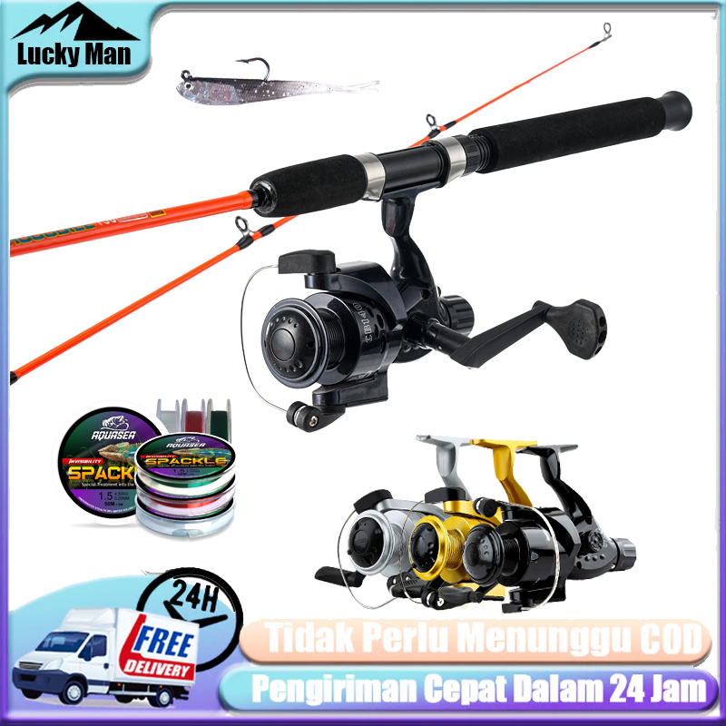 Joran pancing 1,8m-2,1m, 2 bagian, reel pancing 2000 3000, spinning reel/joran pancing karbon, joran