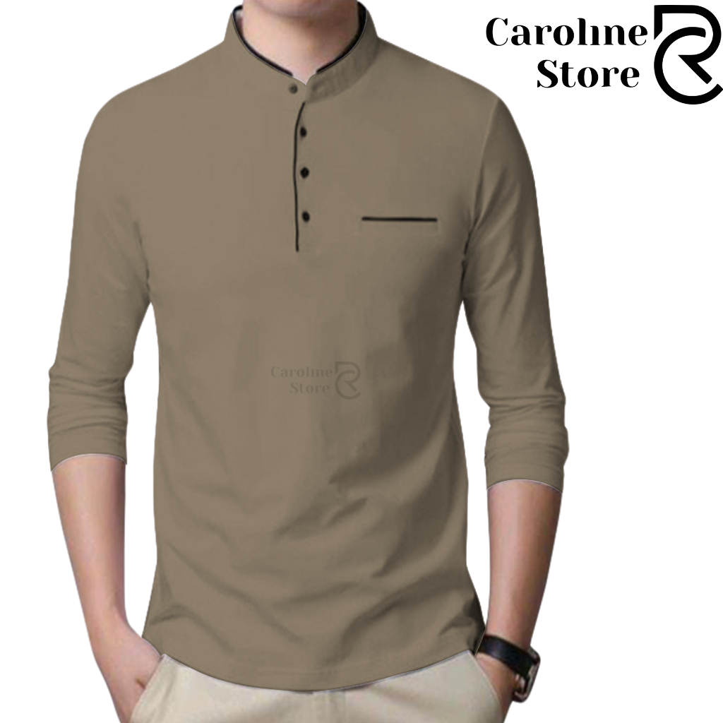 Kaos Kerah Shanghai Pria Lengan Panjang Kancing Saku Depan Baju Polo Shirt Koko Casual Distro Premiu