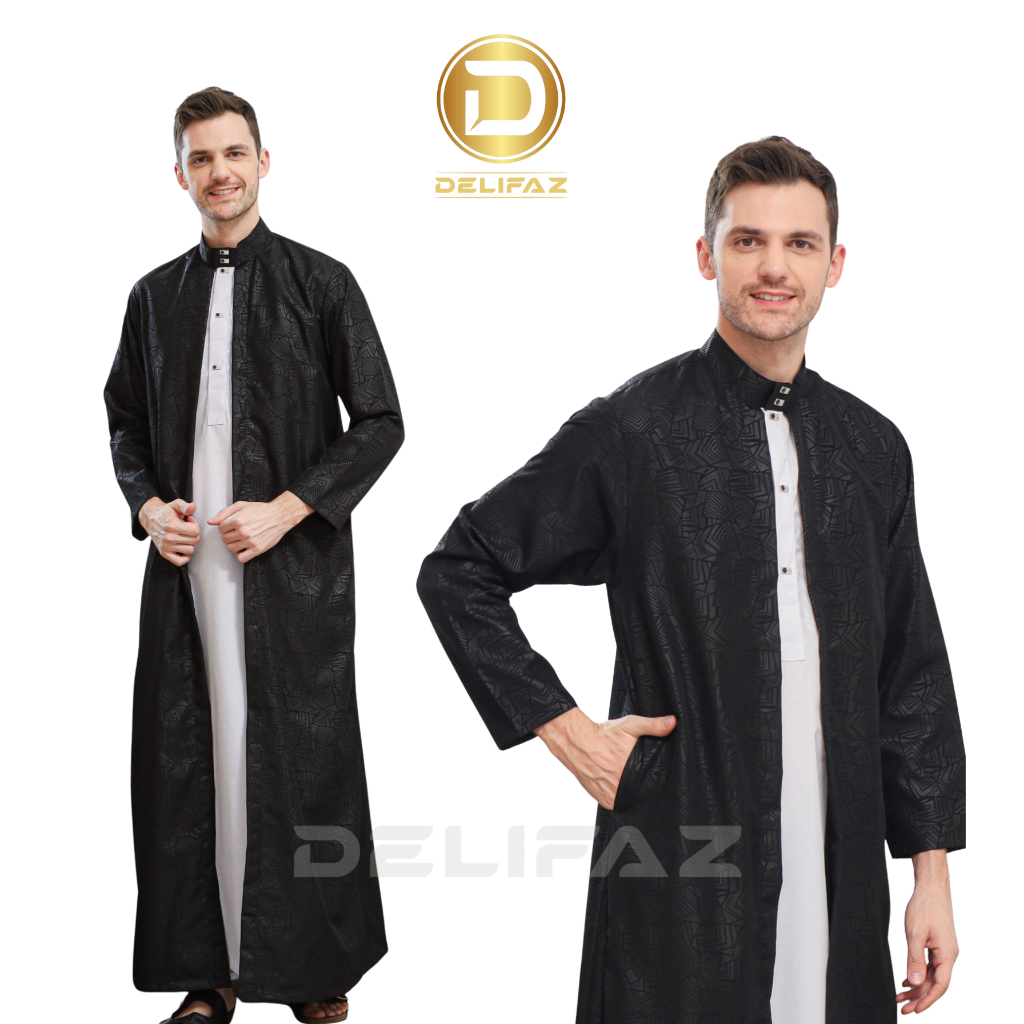 DELIFAZ - Gamis Jubah Pria Dewasa Lengan Panjang Bahan Katun Al Azhar Mustard