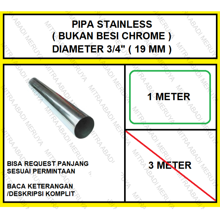 Pipa Gantungan Baju Pipa Stainless 3/4" (19 mm) - 1 meter Pipa Bulat