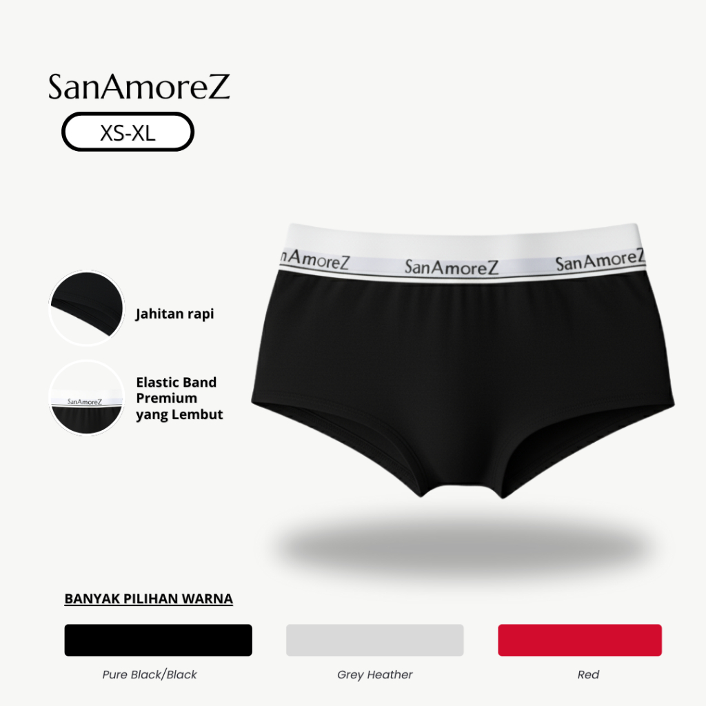 SanAmoreZ | Celana Dalam Wanita | Women Panty  - Cotton | Size XS - XL | Mid Waist Lily Boyshorts Pa