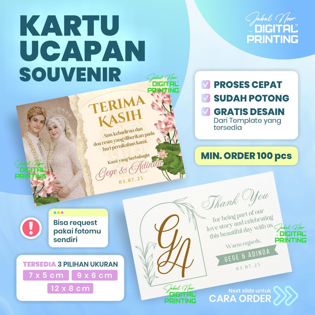 Kartu Ucapan Souvenir / Wedding Card / Thank You Card