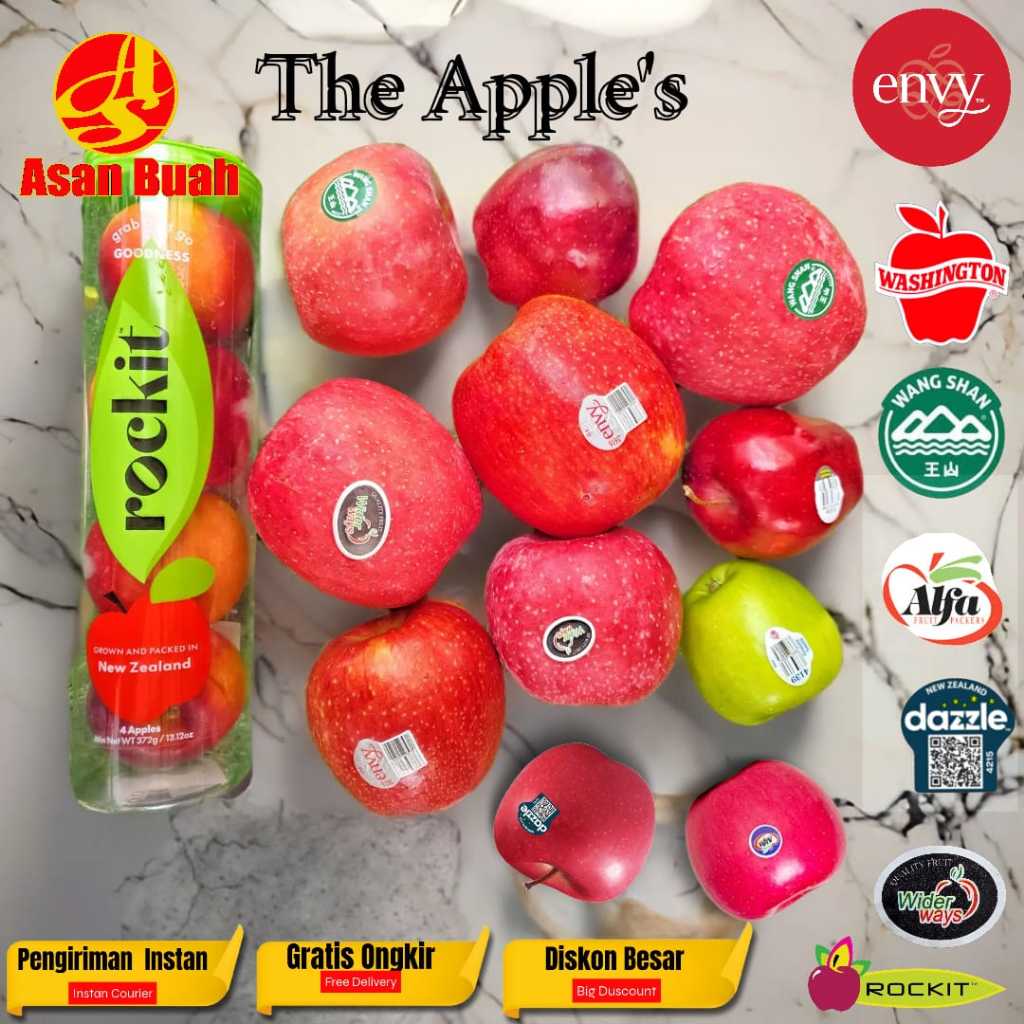 Buah Apel Manis Garing Envy Pacific rose Ambrosia Reguler Dazzle Premium Jumbo Rockit Fuji Wangsan A
