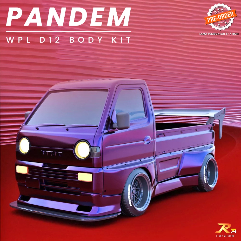 WPL D12 PANDEM Body Kit Set Rims Wheel with Wing Spoiler - Exclusive RC Drift 3D Print