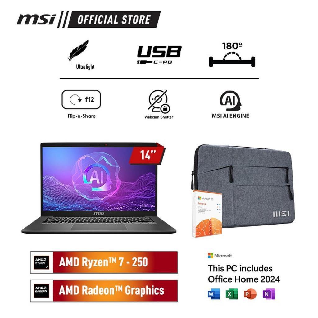 Laptop MSI Modern 14 C7M Ryzen 7 7730U 8GB 512GB W11 OHS M365 Grey
