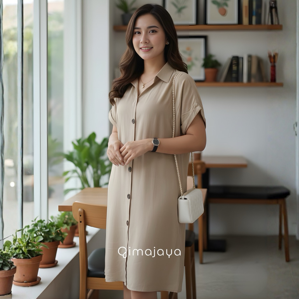 NASFIA Midi Dress Sena Katun Twill Polos Bumil Dan Busui