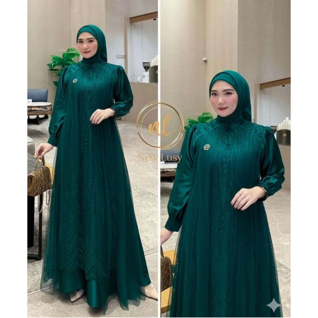 ALEYA DRESS TILLE MIX BURKAT FULL FURING APLIKASI RENDA GAMIS KONDANGAN WANITA REMAJA TERBARU 2025 K
