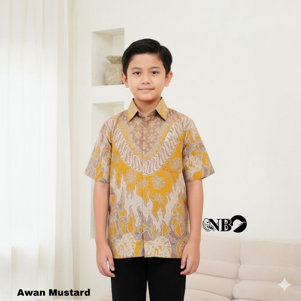 MUSTARD Batik anak cowok size remaja bahan katun premium / Baju batik anak remaja bahan full katun