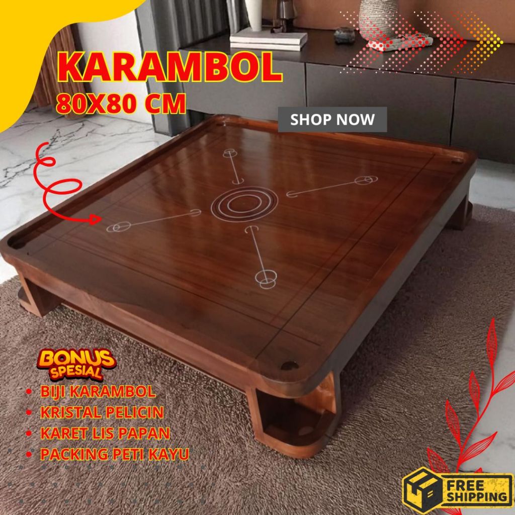 Meja Karambol Kayu Jati 80x80 Satu 1 Set Lengkap Premium