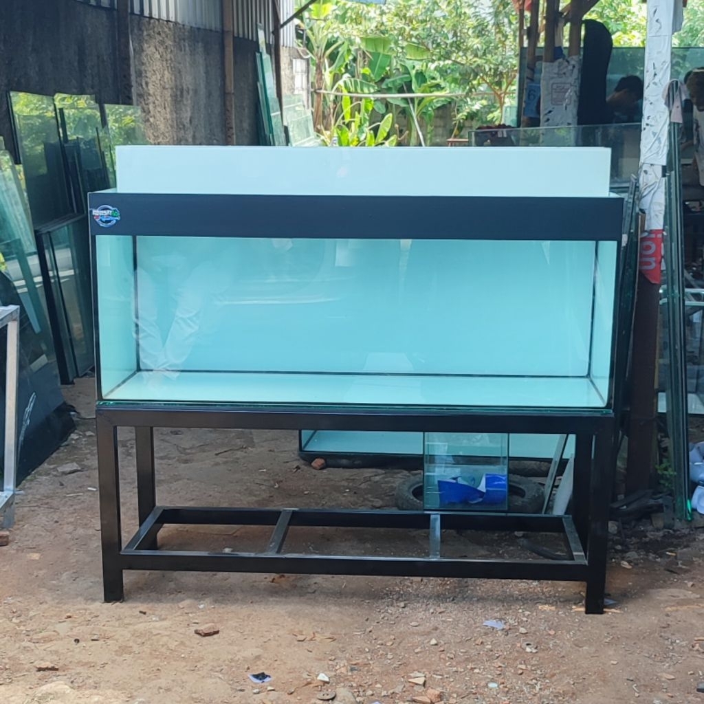 PAKET AQUARIUM 150X60X60 FULL KACA DASAR 12MM KELILING 10MM +RAK HOLO 4X6+TOP FILTER