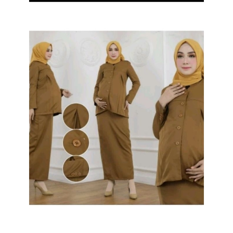 (semi woll) baju wanita hamil pns khaki
