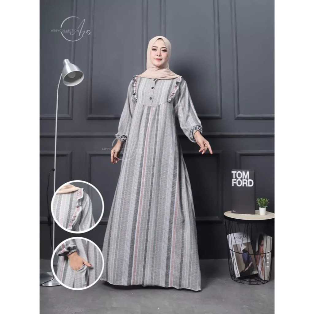 gratis ongkir gamis salur motif garis garis pakaian muslim wanita dewasa