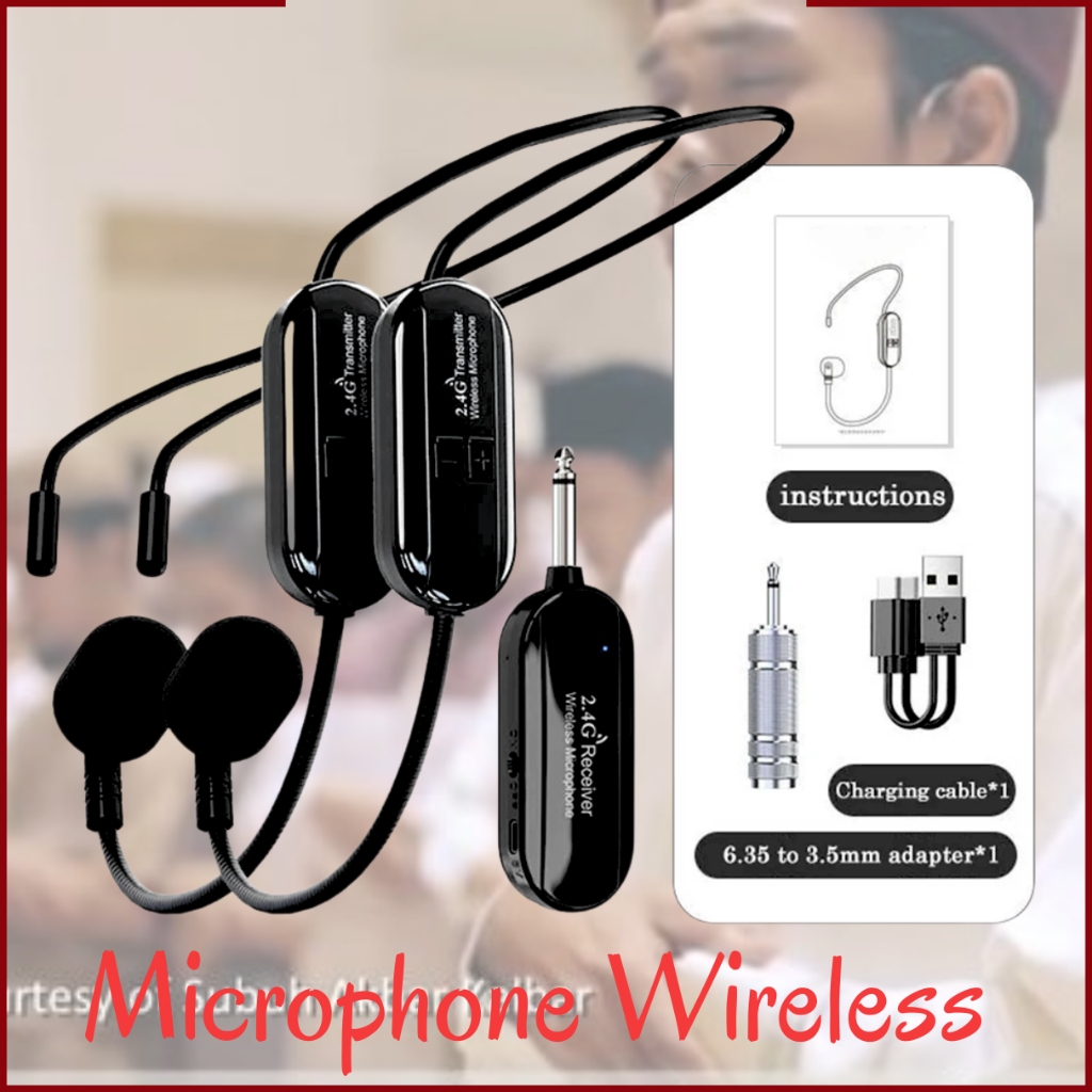 GO CLOVEY 2 Mic Microphone Mik Bando Wireless Imam Masjid Tanpa Kabel Karaoke Suara Jernih