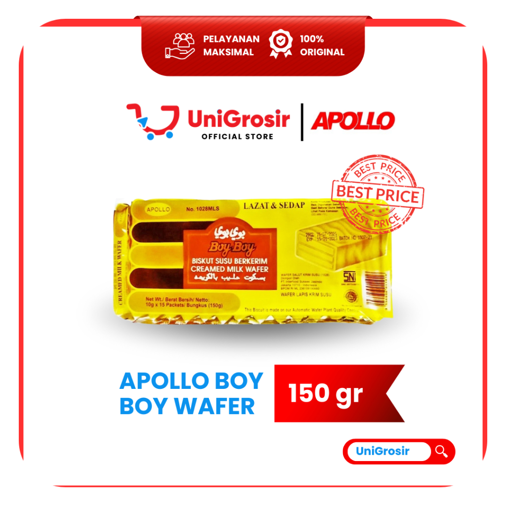 [UniGrosir] APOLLO BOY BOY WAFER BISKUIT LAPIS KRIM SUSU MILK BISCUIT ~ 150 gr