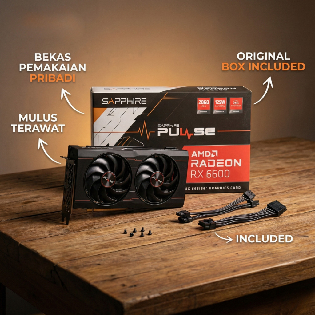 VGA Sapphire Pulse RX 6600 8GB GDDR6 Bekas Mulus Fullset - Pemakaian Normal | Bukan Mining