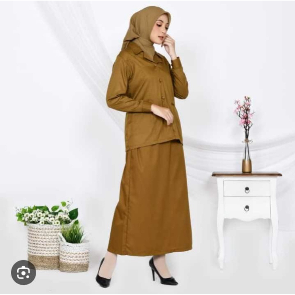 seragam dinas PNS stelan kantor kemeja dan rok toyobo