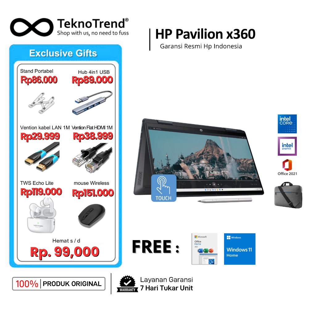 HP Pavilion x360 Convertible 14 Touchscreen Garansi Resmi Original
