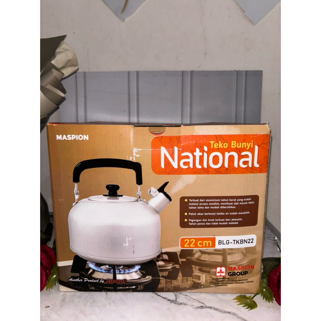 Teko Bunyi Maspion National 22 cm – Whistling Kettle Aluminium Anodize | Ketel Air Kompor Gas