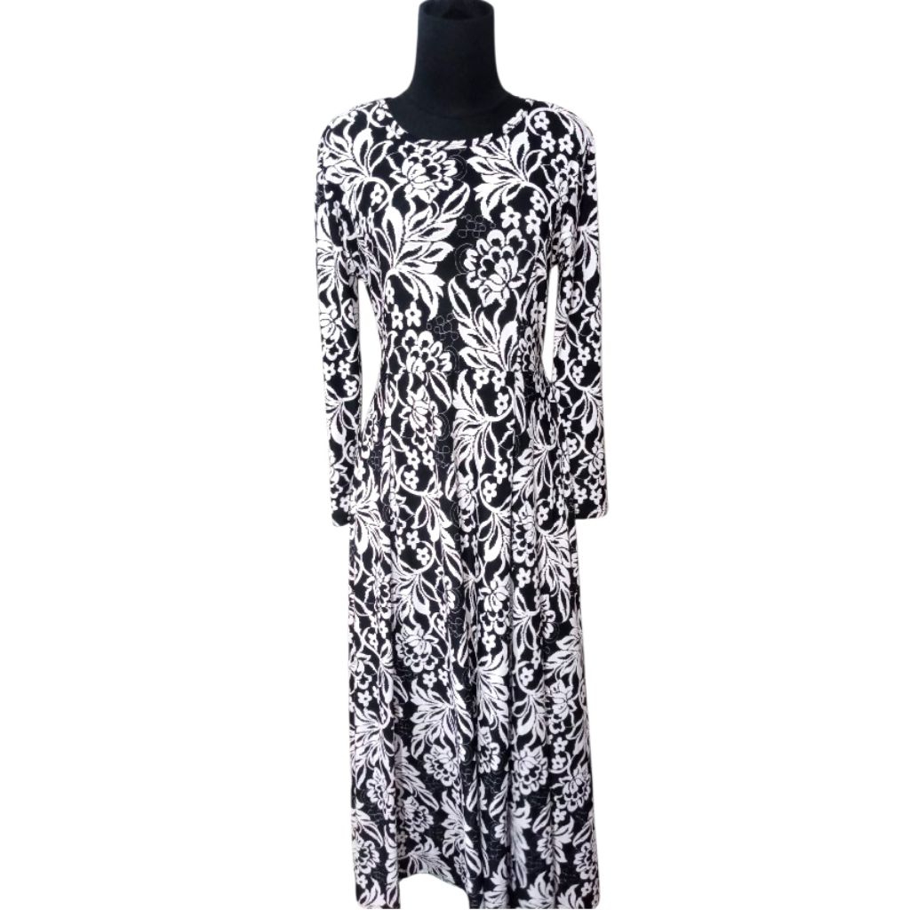 Dress//Gamis Floral hitam putih fashion wanita