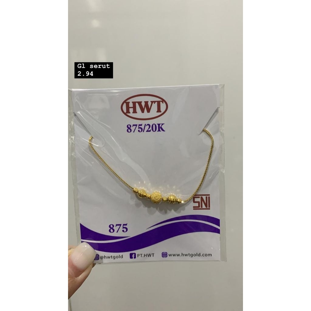 gelang serut triple bola pasir kristal emas asli kadar 875