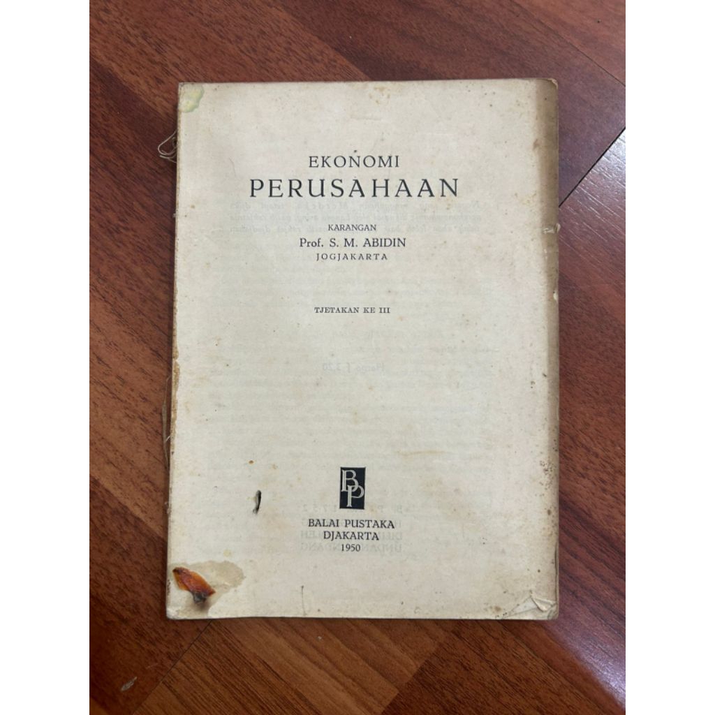 buku EKONOMI PERUSAHAAN TJETAKAN KE III tahun 1950