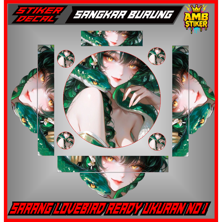 AMB - Stiker Decal Sangkar Burung No.1 / diameter 33cm Kurungan Burung Bulat Green Women