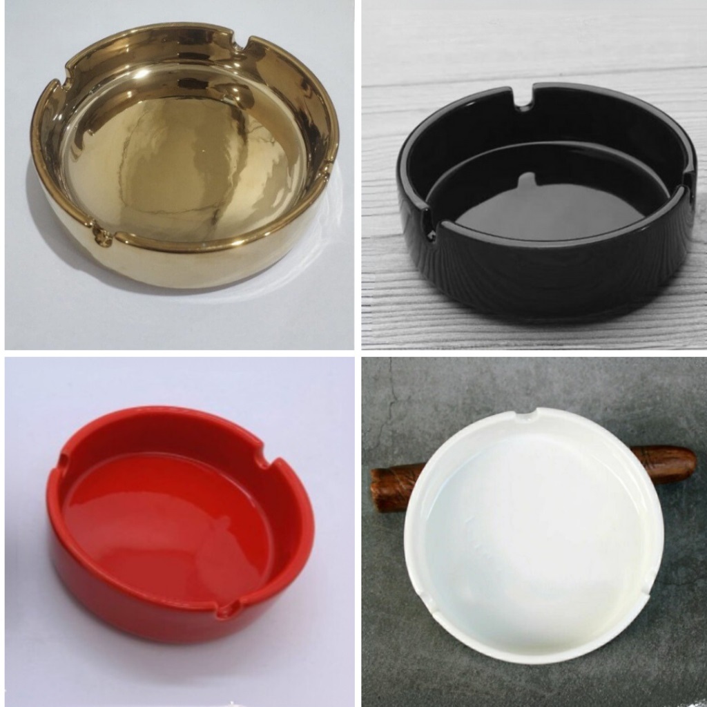 Asbak Keramik Bulat Polos Merah/Hitam/Putih/Gold