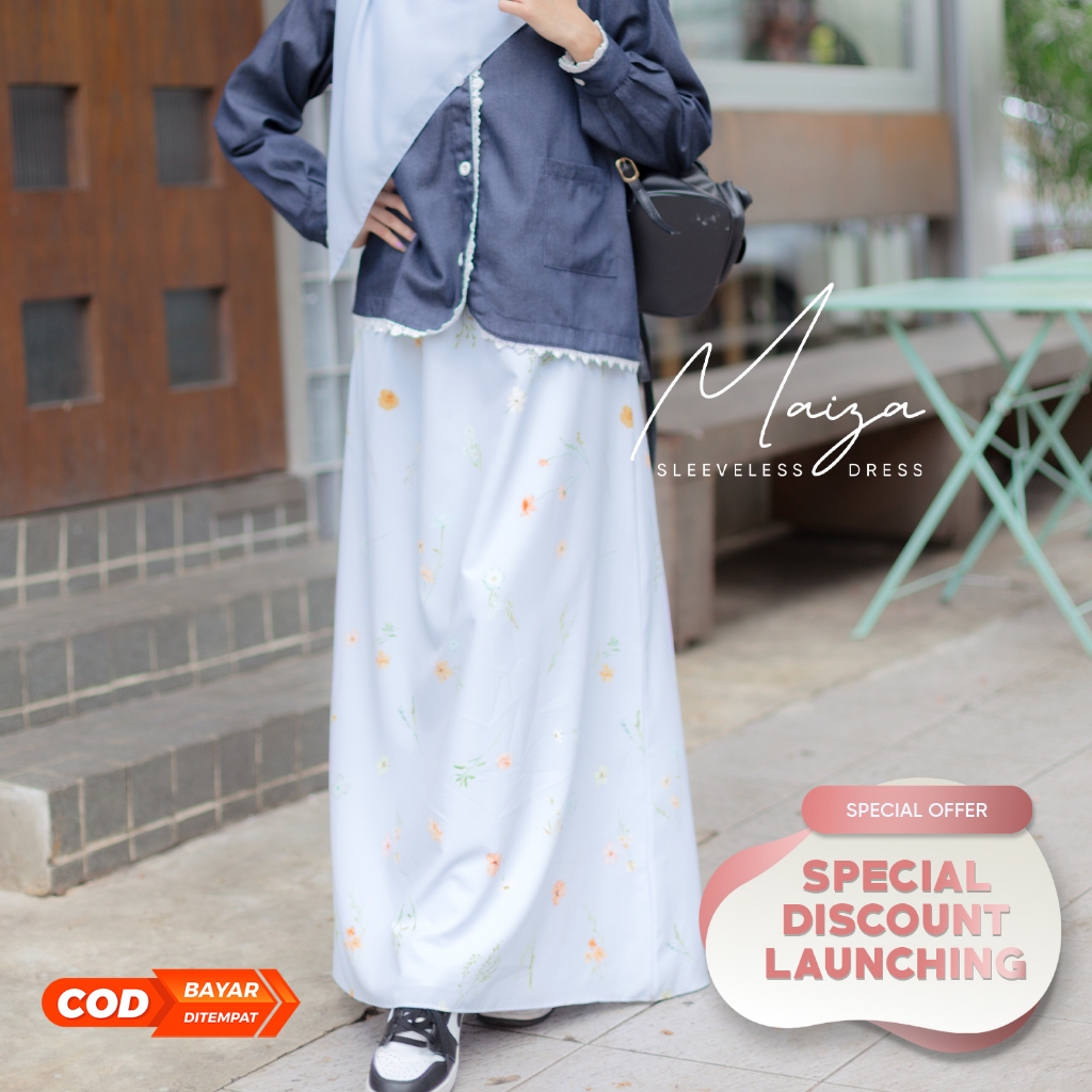 JILBRAVE Maiza Sleeveless Dress Motif Bunga Muslimah Casual