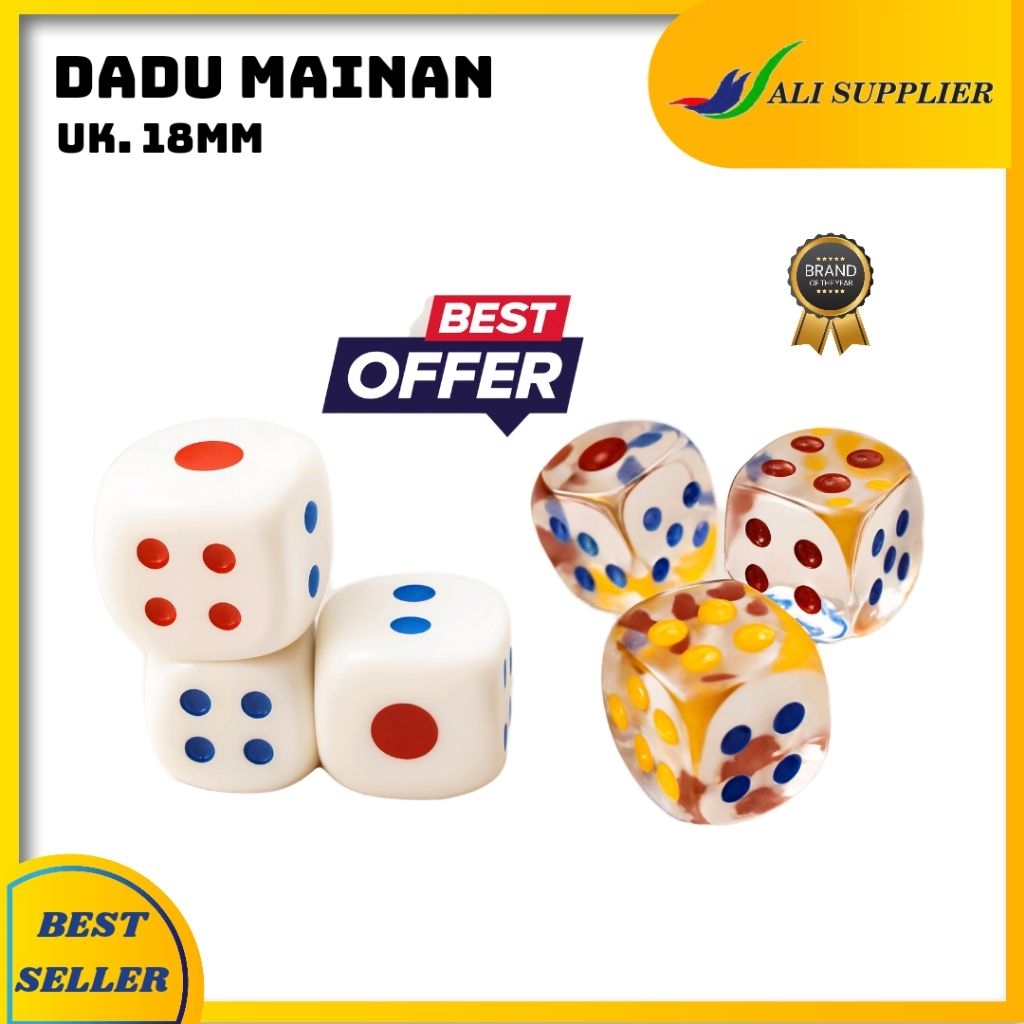 Dadu dice plastik 18mm x 18mm / DADU TRANSPARAN / DADU PUTIH BESAR / DADU ULAR TANGGA / DADU BOARD G