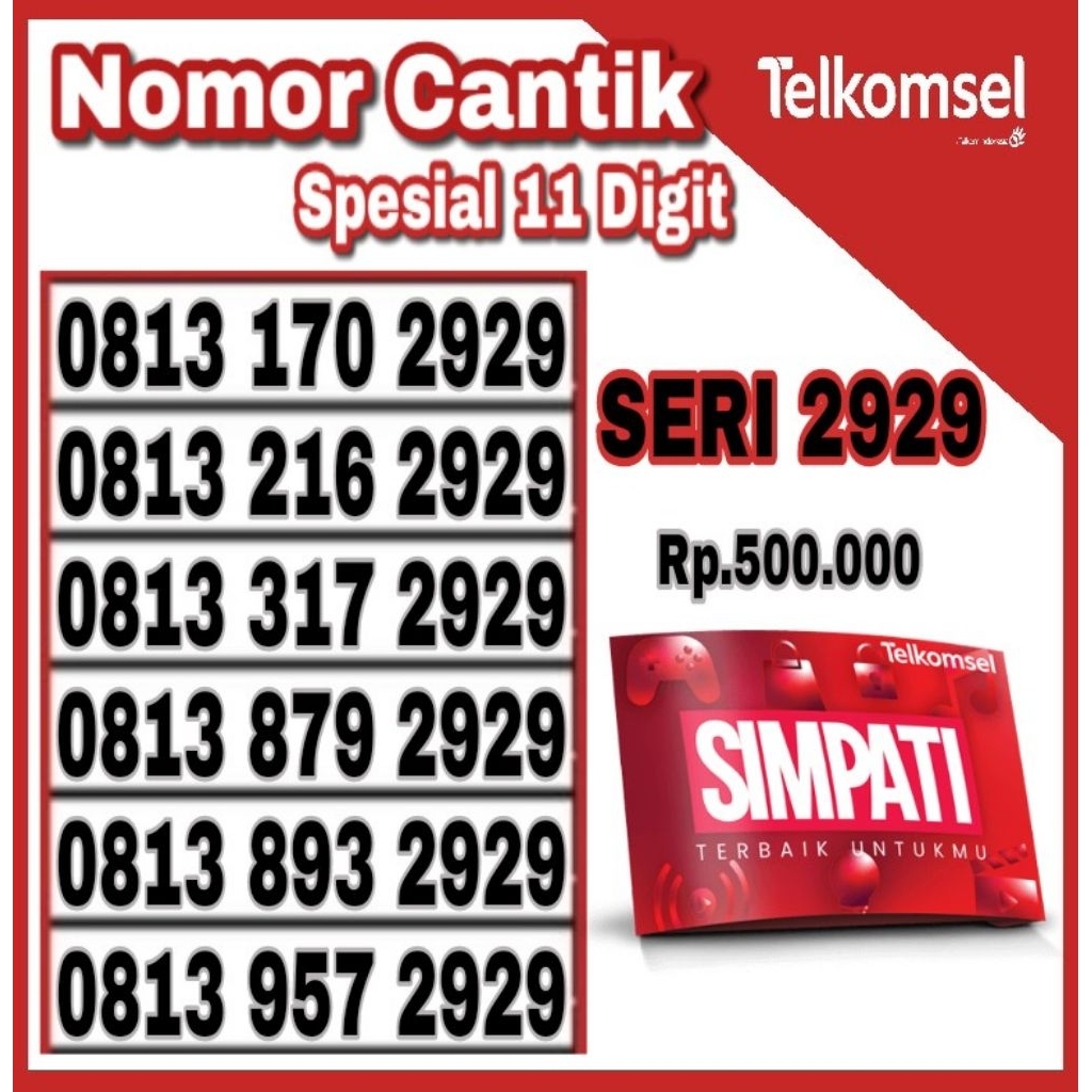 Nomor Cantik Telkomsel Simpati 11 Digit 4G 5G 2929 6969