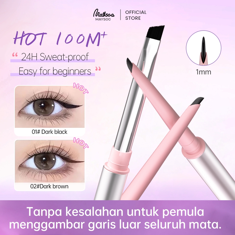 Maysoo Perfect Slim Eye Gel Pencil -1mm Waterproof Dual-Ended Hitam Eyeliner, 24J Tahan Keringat&Air