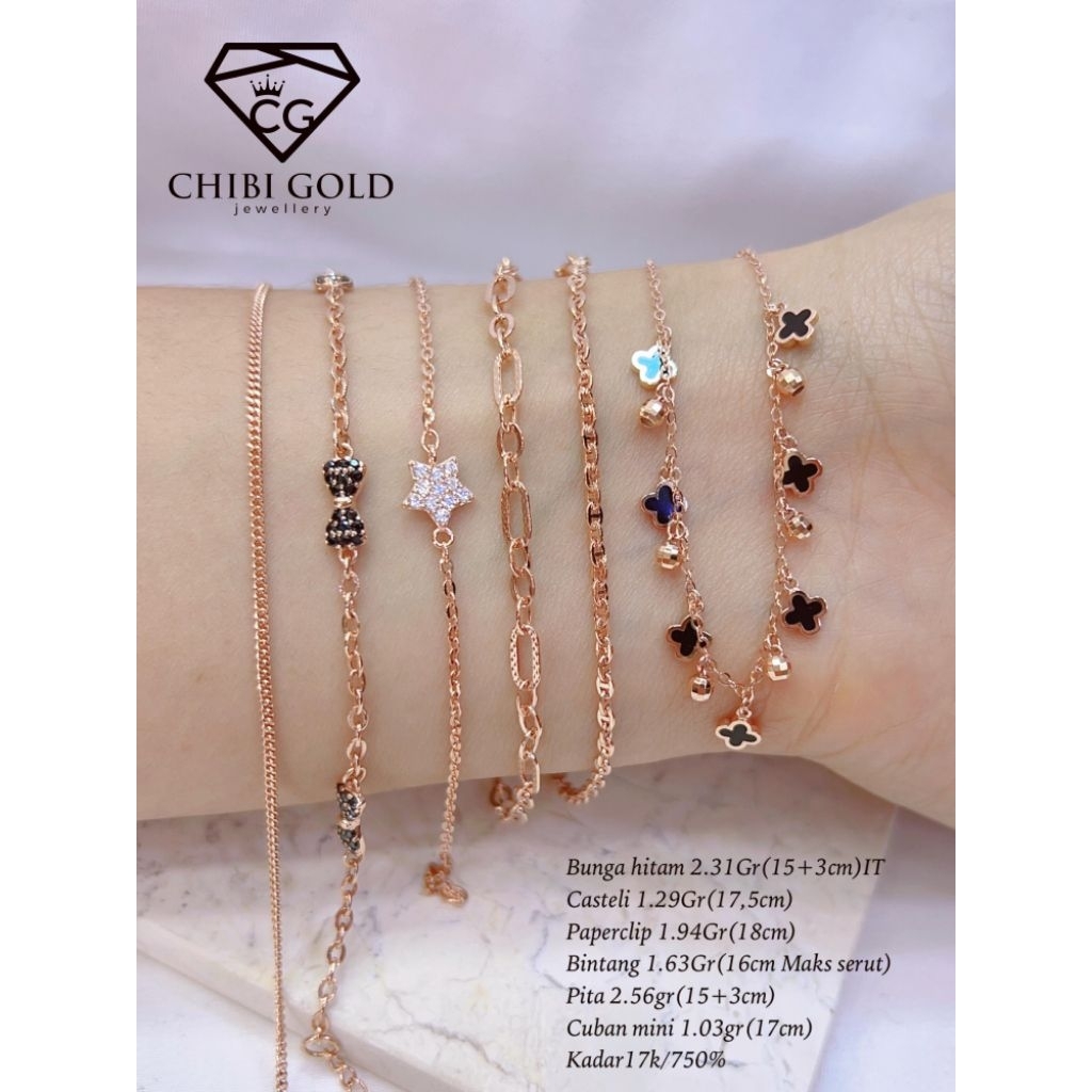 CHIBI GOLD - PROMO DISKON SALE GELANG TANGAN 1 - 3 GRAM EMAS 750 KADAR 17K