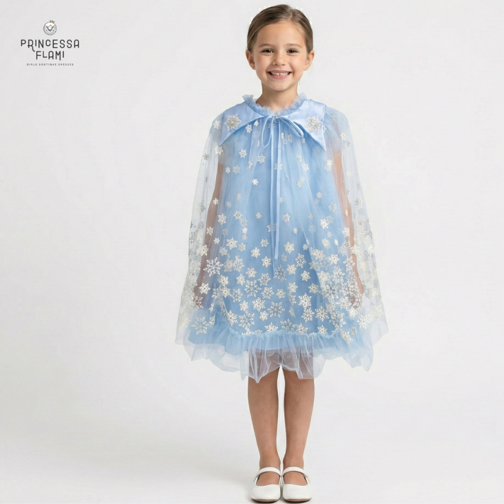 Princessa Flami Dress Anak Frozen Karakter Kostum Dream Fairy Blue Hoodie K4326
