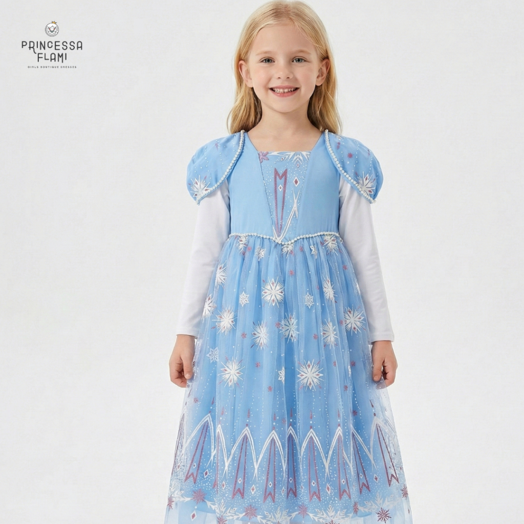 Princessa Flami Gamis Muslim Anak Karakter Lebaran Raya Kostum elsa frozen Cinderella G2954n
