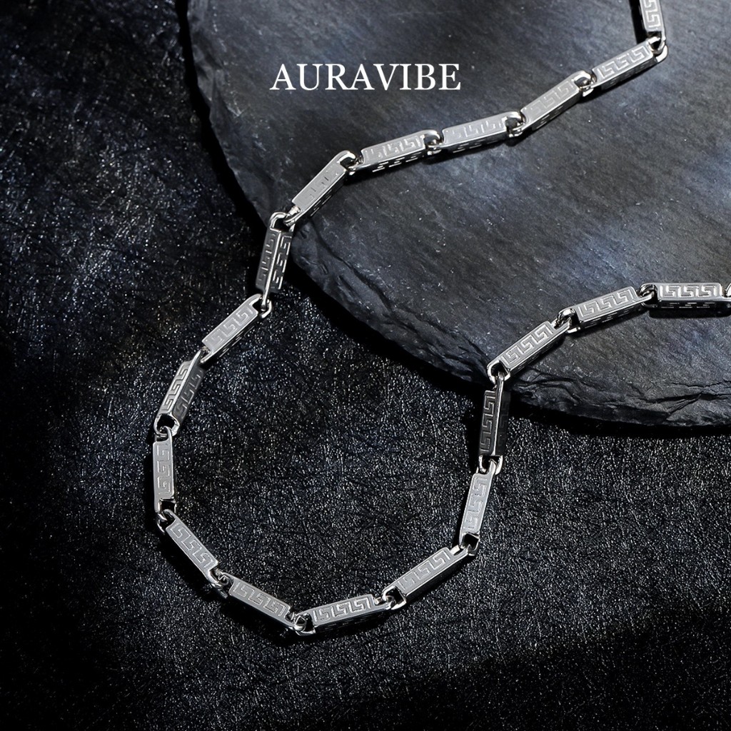 AURAVIBE-Kalung Pria & Uniseks Perak Murni Motif Persegi, Desain Minimalis Gaya Eropa