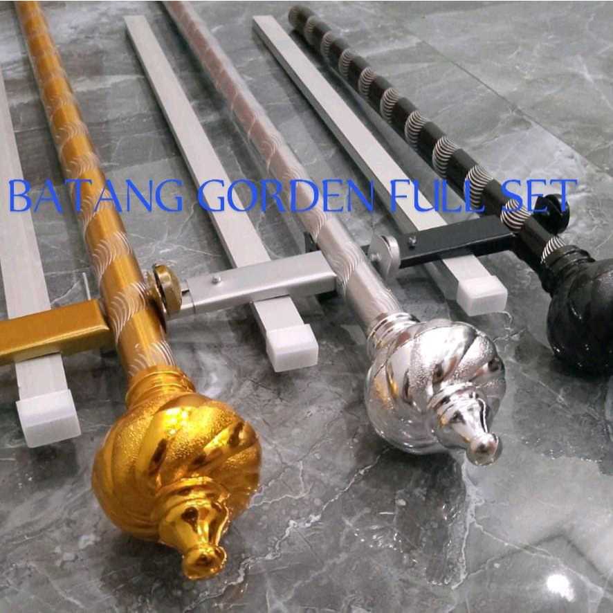 Batang Gorden Full Set dan Rel Kotak Ukuran 50cm-200cm, 3 Varian Warna