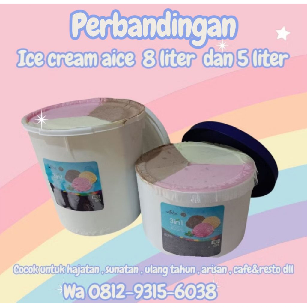 eskrim aice neopolitan ice cream bucket 8 liter  es krim emberan ice cream aice 3in1 ice cream aice 
